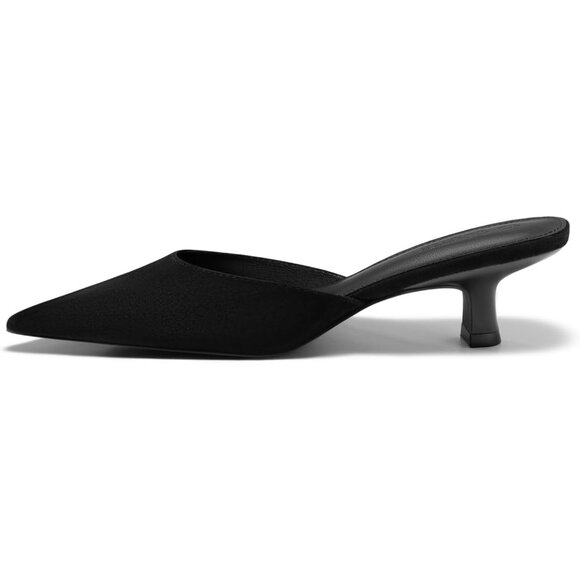 🆕Women's Black Kitten Low Heel Mules Closed Pointed Toe Pumps Slip-On Backless - Picture 1 of 6